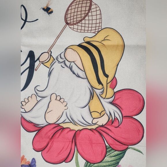 Hello Spring Flag 39.5"×28"Double Sided Trick or Banner Gnomes Flowers Polyester - Picture 4 of 6